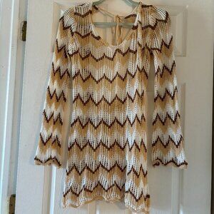 Cream/Brown Long Sleeve Swim Coverup size medium